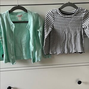 Cat & Jack Light Green Cardigan and Striped Top Set